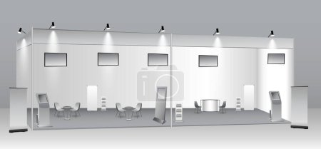 Ilustración de Conjunto de stand de exposición comercial realista o quiosco blanco exposición o stand stand comercial corporativo. eps vector - Imagen libre de derechos