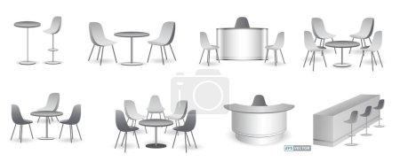 Ilustración de Conjunto de silla y mesa de exposición comercial realista o quiosco de exposición en blanco o stand stand comercial corporativo. Eps Vector - Imagen libre de derechos