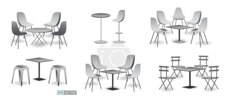 Ilustración de Conjunto de silla y mesa de exposición comercial realista o quiosco de exposición en blanco o stand stand comercial corporativo. Renderizado 3D - Imagen libre de derechos