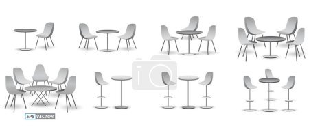 Ilustración de Conjunto de silla y mesa de exposición comercial realista o quiosco de exposición en blanco o stand stand comercial corporativo. Eps Vector - Imagen libre de derechos
