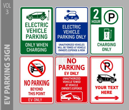 Illustration for Set of electric vehicle EV parking and prohibited sign. Eps - Royalty Free Image