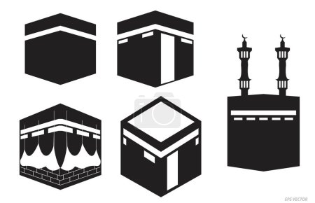 Set von Kabah-Ikone Silhouette oder Moschee-Ikone Silhouette isoliert. Eps