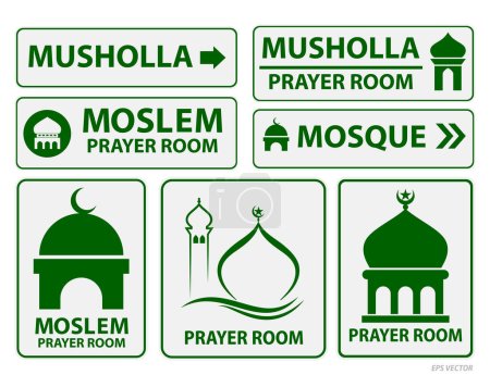 set of kabah icon silhouette or mosque icon sign isolated. Eps