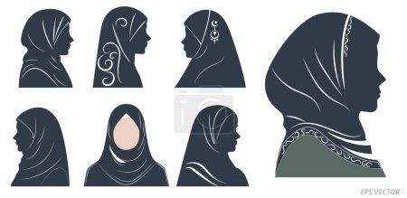 set of silhouetter women beauty hijab isolated. Eps