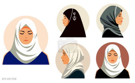 Set von Silhouette Frauen Schönheit Hijab isoliert. Eps