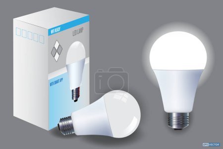 Illustration for Realistic Smart Wifi LED bulb mockups with box. Eps - Royalty Free Image