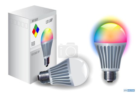 Illustration for Realistic Smart Wifi LED bulb mockups with box. Eps - Royalty Free Image