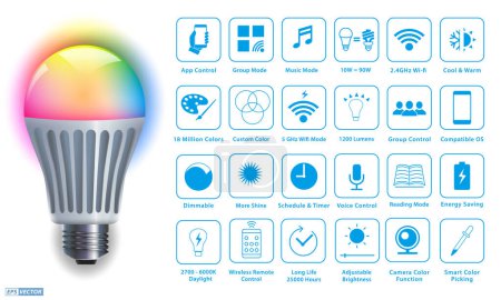 Illustration for Set of Realistic Smart Wifi LED spotlight isolated. Eps - Royalty Free Image