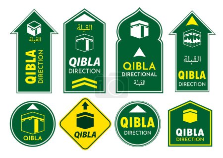 set of qibla sign for mosque or prayer room isolated. Eps