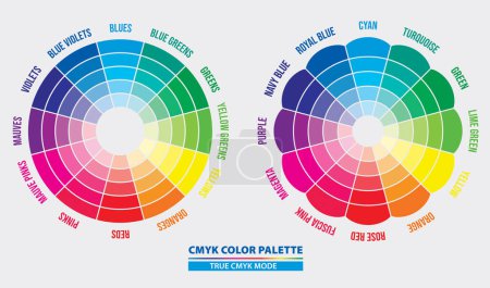 Illustration for Set of name color in cmyk palette diagram, isolated. Eps - Royalty Free Image
