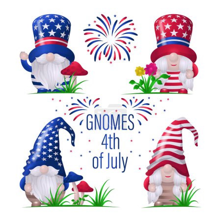 Illustration for Cute American gnomes collection, Celebrating of 4th of July USA Independence Day vector - Royalty Free Image