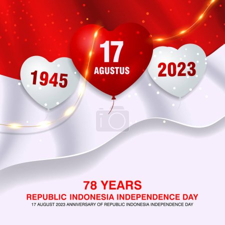 17. August. Indonesien Unabhängigkeitstag Feier Hintergrund mit Luftballons und Flagge Vector Illustration