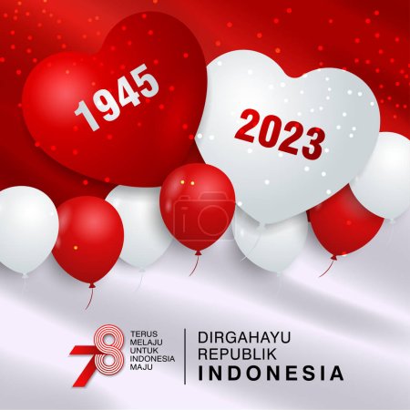 17. August. Indonesien Unabhängigkeitstag Feier Hintergrund mit Luftballons und Flagge Vector Illustration