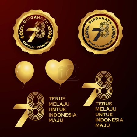 Téléchargez les illustrations : Golden dirgahayu RI Ke-78 logo ou emblème, 78e Happy Indonesia indépendance numéro vectoriel. - en licence libre de droit
