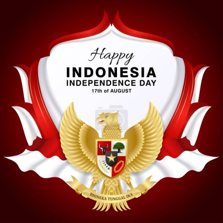 Téléchargez les illustrations : Dirgahayu RI Ke-78 fond design avec garuda, ruban et drapeau indonesia - en licence libre de droit