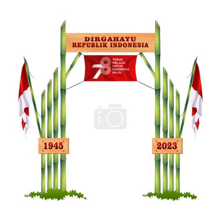Illustration for Gapura Dirgahayu RI Ke-78 Gate design, 78th Indonesia independence day with bamboo trees illustration - Royalty Free Image