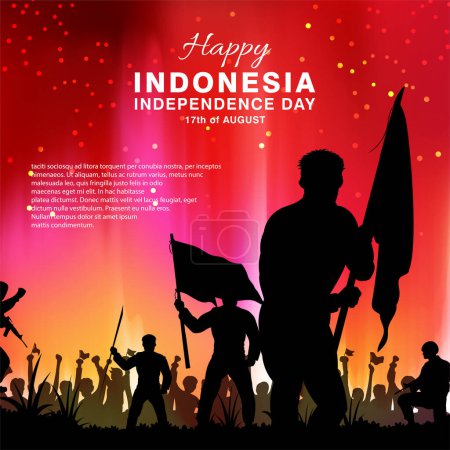 Téléchargez les illustrations : 17 août 2023. Indonésie fête de l'indépendance arrière-plan avec silhouette soldat Illustration vectorielle - en licence libre de droit