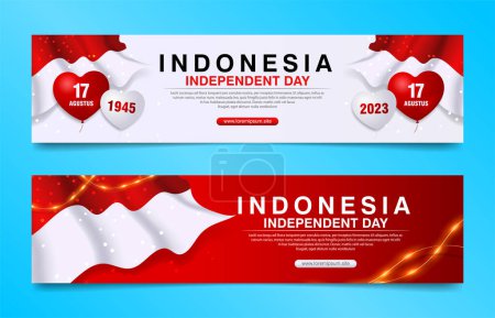 Téléchargez les illustrations : Bannière Dirgahayu RI Ke-78, 78e Happy Indonesia independence day 2023 avec ballons et drapeau design - en licence libre de droit