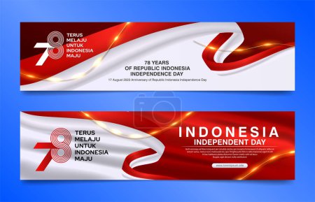 Téléchargez les illustrations : 78e conception de bannière de fête de l'indépendance de l'Indonésie heureuse avec drapeau ondulé blanc rouge - en licence libre de droit