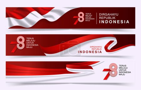 Téléchargez les illustrations : 78e de la collection de bannières horizontales indonésiennes de jour indépendant avec drapeau blanc rouge - en licence libre de droit