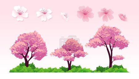 Illustration for Cherry Trees vector element, Isolated Different trees with different of flower element illustration. - Royalty Free Image
