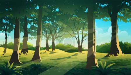 Sommer Wald Dschungel Vektor Illustration mit dichten Bäumen Vektor Landschaft