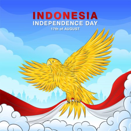 Téléchargez les illustrations : Dirgahayu RI Ke-78 Conception de bannière, 78e jour de l'indépendance de l'Indonésie avec l'illustration du drapeau garuda - en licence libre de droit