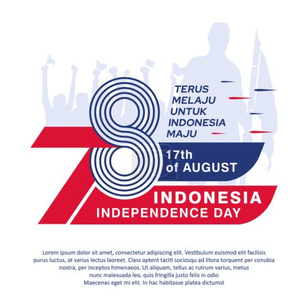 Téléchargez les illustrations : 78e anniversaire de l'indépendance de l'Indonésie Conception de logo de numéro vectoriel avec ruban rouge et bleu - en licence libre de droit