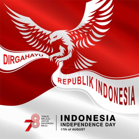 Téléchargez les illustrations : 78e jour de l'indépendance de l'Indonésie avec garuda tenant un ruban dans le ciel illustration - en licence libre de droit