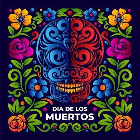 Ilustración de Colorida calavera de azúcar Dia de los Muertos con decoración floral, Día de la insignia o fondo muerto - Imagen libre de derechos