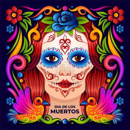 Calavera Catrina Make-up, Tag der Toten oder Dia de Muertos Skull Mädchen mit lebendigem Farbdesign