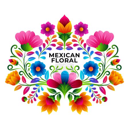 Ilustración de Tarjeta de felicitación floral vectorial estilo arte popular mexicano con vibrante diseño de color - Imagen libre de derechos