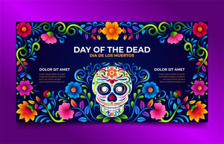Dia de muertos Social Media Post, Tag des toten Zuckerschädels mit mexikanischem Blumenschmuck