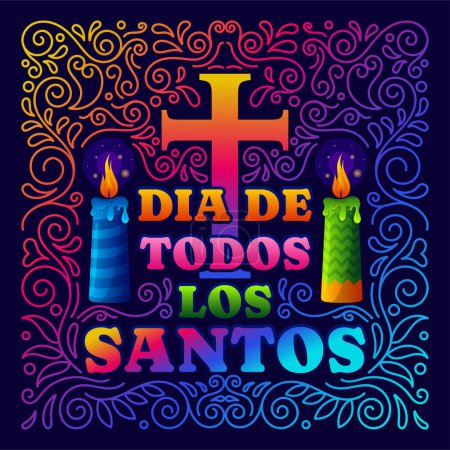Illustration for Dia de todos los santos or all saints day with colorful mexican folk art design - Royalty Free Image