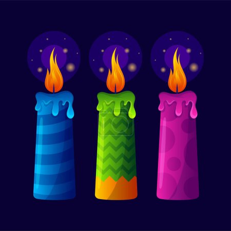 Kerzenlicht-Vektorelemente mit unterschiedlichem farbenfrohen Gradienten-Design 