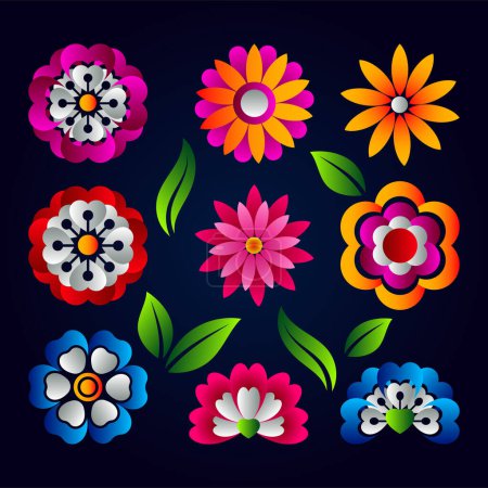 Ilustración de Coloridos elementos mexicanos de flores. Arte folclórico tradicional mexicano vector floral - Imagen libre de derechos