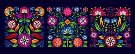 Ilustración de Placa cuadrada de Dia de Los muertos. Día de las flores muertas mexicanas vector conjunto de fondo - Imagen libre de derechos
