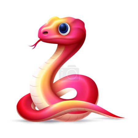 Téléchargez les illustrations : Mignon serpent dessin animé de couleur rose, signe du zodiaque horoscope chinois, année du serpent 2025 - en licence libre de droit