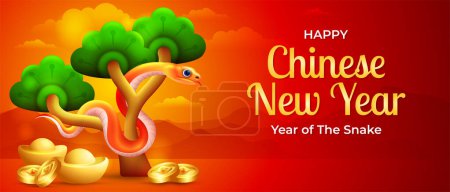 Téléchargez les illustrations : Chine Nouvel An 2025 Promotions bannière, année de la conception de bannière de dessin animé de célébration du serpent - en licence libre de droit