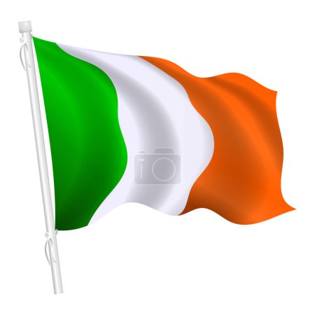 Téléchargez les illustrations : Drapeau de l'Irlande, drapeau national de l'Irlande agitant l'illustration vectorielle du mât de drapeau - en licence libre de droit