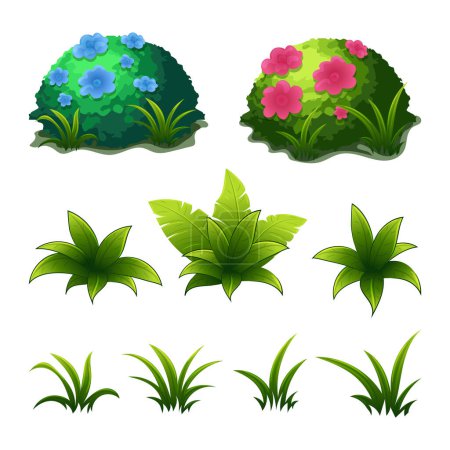 Grass, bushes and flowers vector element collections