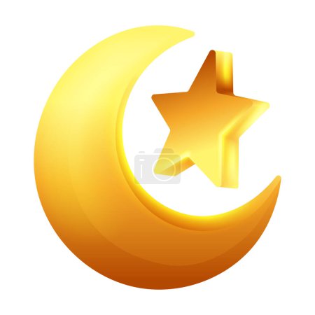 Happy Eid Mubarak clipart, Golden ramadan crescent moon and star vector transparent 