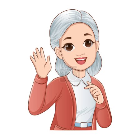 Middle-aged woman, smiling kindly while waving vector illustration
