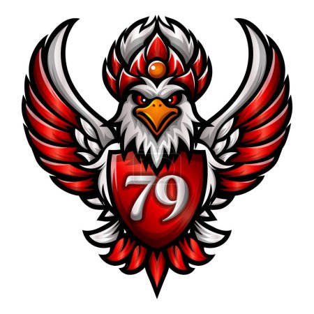 Téléchargez les illustrations : 79ème Happy Indonesia Independence Day avec design vectoriel de logo de mascotte d'aigle ou garuda - en licence libre de droit