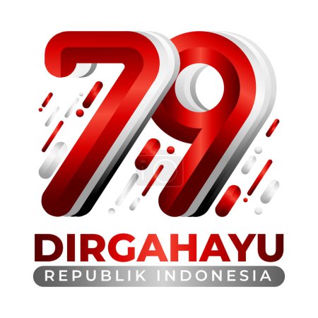 Téléchargez les illustrations : Joyeux 79e jour de l'indépendance de l'Indonésie avec un design de couleur rouge et blanc - en licence libre de droit