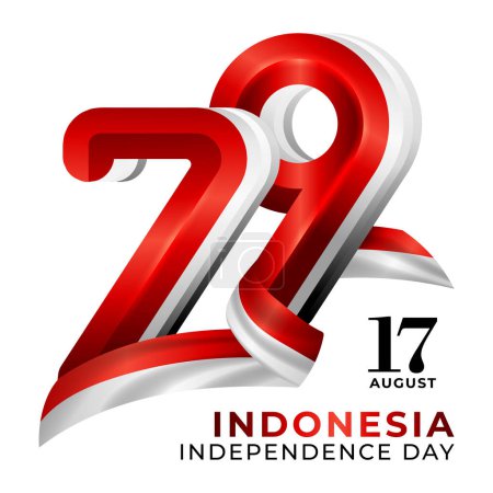Téléchargez les illustrations : Joyeux 79e anniversaire de l'indépendance de l'Indonésie, logo rouge blanc 79 avec drapeau indonésien - en licence libre de droit