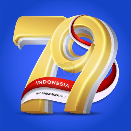 Téléchargez les illustrations : Heureux 79e jour de l'indépendance de l'Indonésie avec la conception de nombre d'or - en licence libre de droit