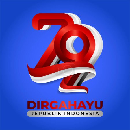 Téléchargez les illustrations : Joyeux 79e jour de l'indépendance de l'Indonésie. 79 numéro avec ruban rouge blanc - en licence libre de droit