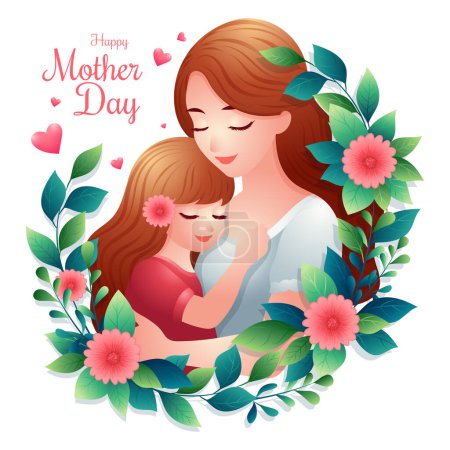 Illustration for Cute Happy mother's day icon or symbol, Happy mom with beloved daughter vector illustration - Royalty Free Image