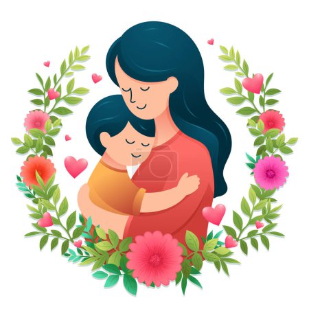 Glücklicher Muttertag Symbol oder Symbol, Glückliche Mutter mit geliebter Tochter einfache flache Vektor-Illustration